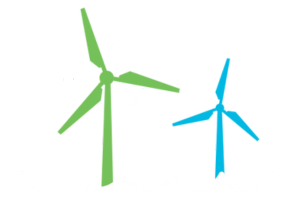Graphic of two wind turbines